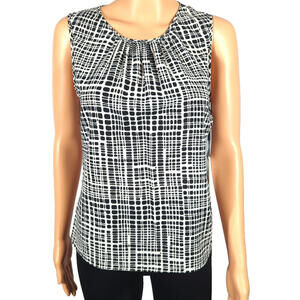 NWT Calvin KleinWomens Sleeveless Top Blouse Med Petite Eggshell & Black Breezy